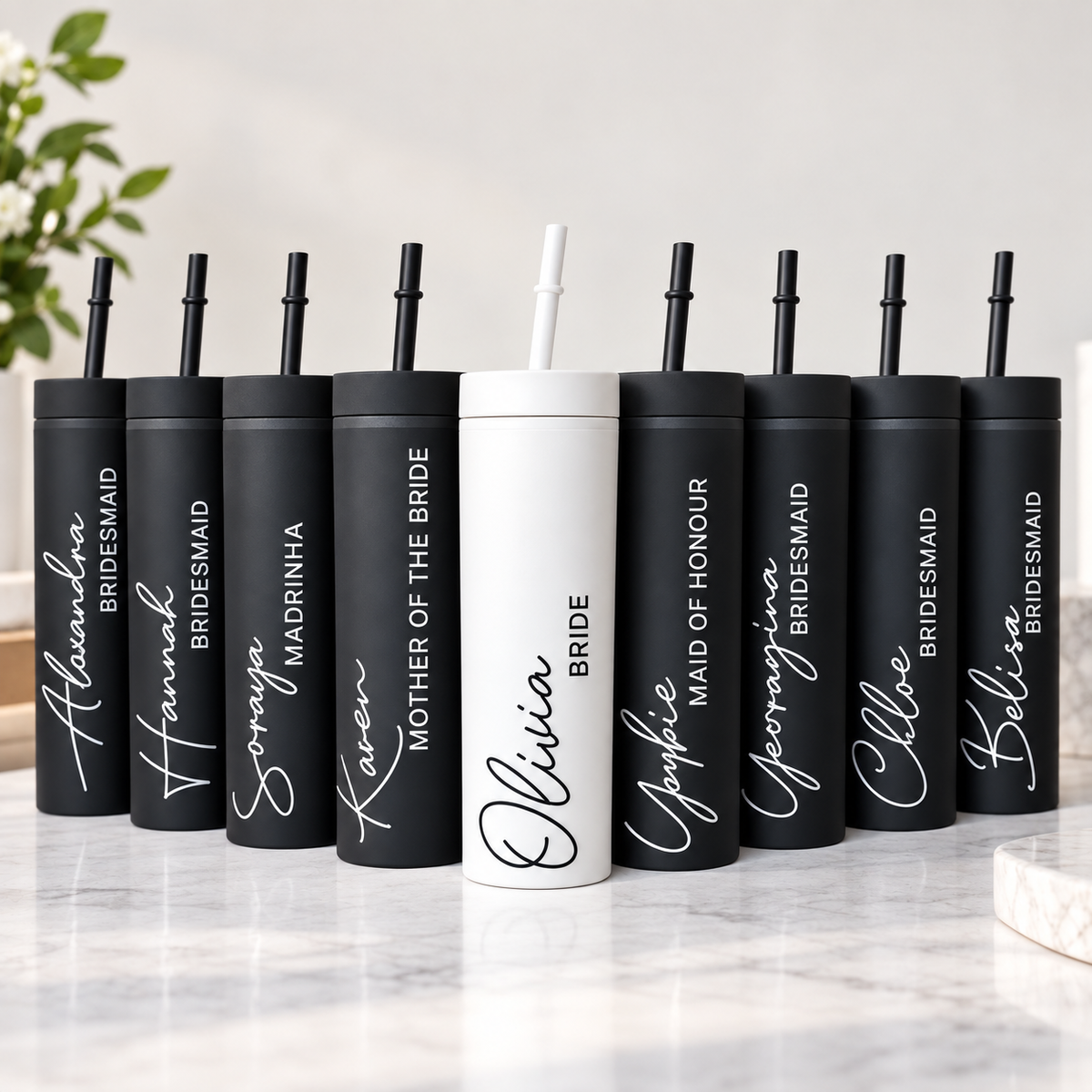 Skinny Tumbler Personalised Name Bridesmaid Bridal Wedding