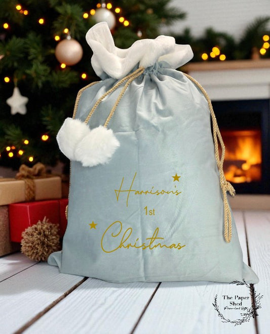 Baby's First Christmas Santa Sack, 1st Christmas Sack, Personalised Christmas Toy Sack Blue Pink Baby Boy Baby Girl stars