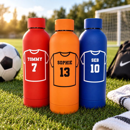Football Top T-Shirt Personalised Drinks Water Bottle