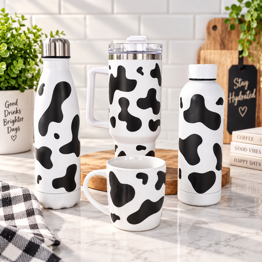 The Cow Print Collection, Thermal, Mug, 40 oz Travel Cup, Bottle, Travel Mug, Gift, Birthday, Set, dairy,