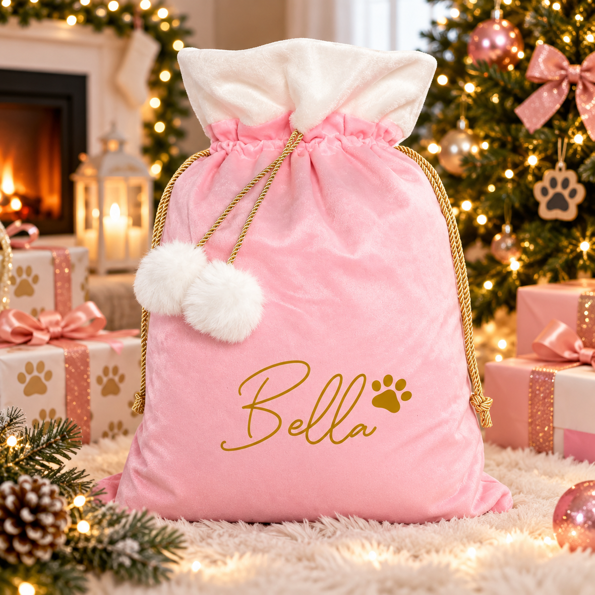 Dog Christmas Santa Sack, Xmas Treats Stocking, Velvet Christmas Eve gift, Pet, Cat Stocking