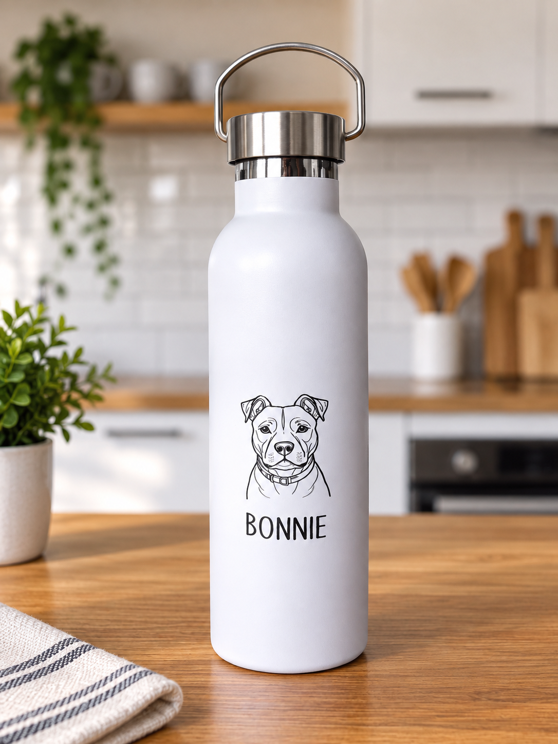 Custom Scribble Dog Personalised Name Milk Churn Thermal Bottle 750ml Stainless Steel Thermos Flask Drinks Bottle Present, fun gift