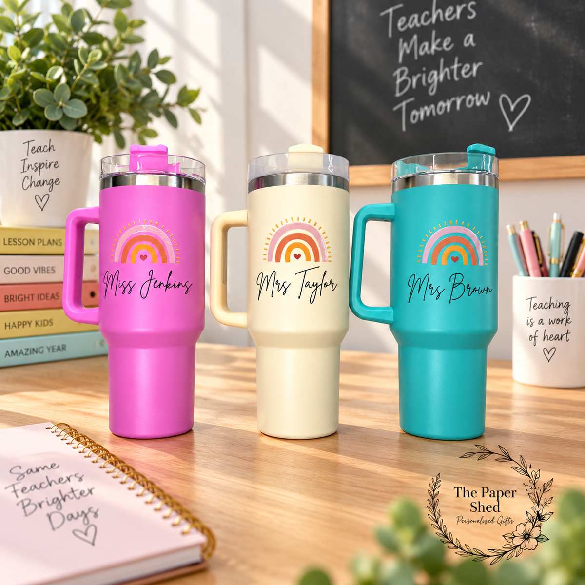 Rainbow Teacher Thank You Gift Personalised Name Large 40oz  Travel Mugs Thermal Cup with Handle Doctor Teacher Vet Fire Fighter Nurse  Accountant (Copy) (Copy)