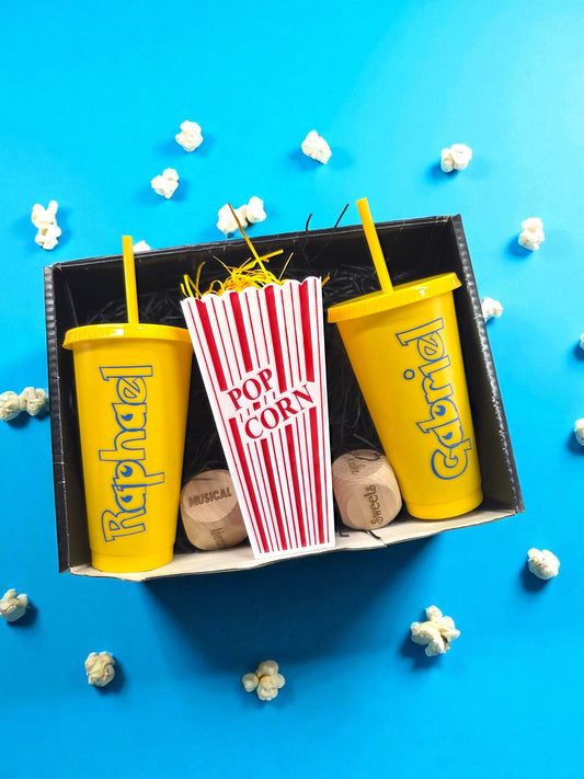 Cartoon Monsters Themed Personalised Movie/Film night / hamper box, popcorn, name, cinema, tumbler, drink, cup, dice, Christmas Gift, birthday