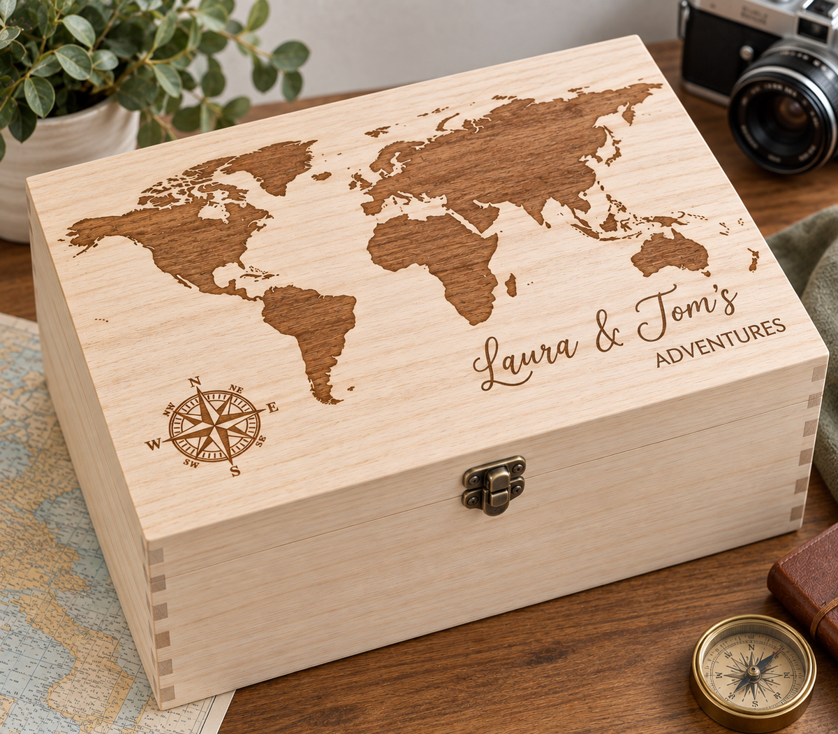 Couples Adventure Map Keepsake Memory Box