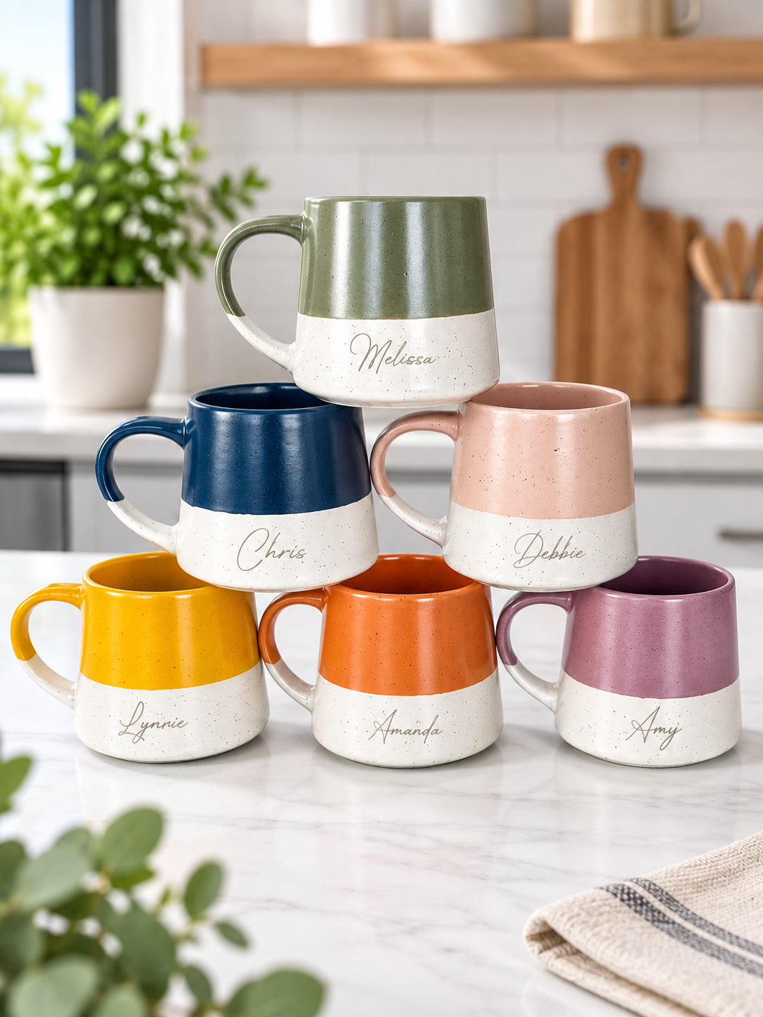 Engraved Speckled Pattern Personalised Drink Mug with Name - Pastel Bright 6 Colours
