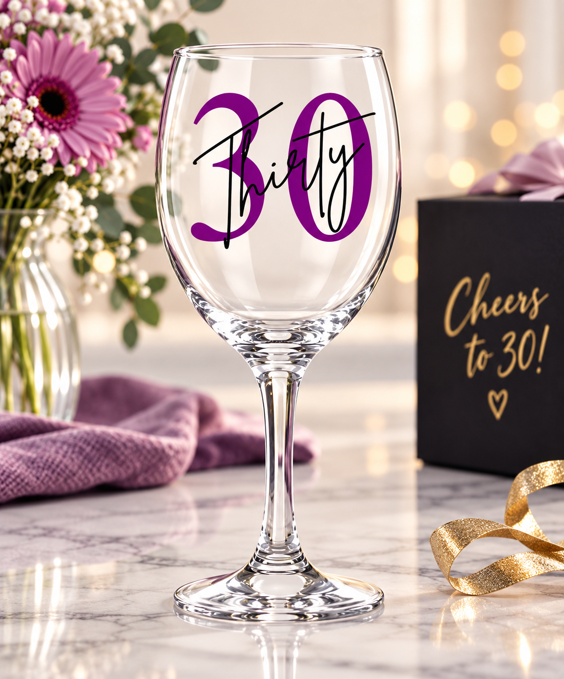 Birthday Wine Glass With Age & Name - 21st 30th 40th 50th 60th