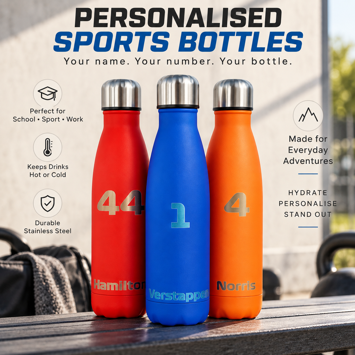 NEW F1 Inspired 2026 Drivers Name & Number Thermal Water Bottle Engraved