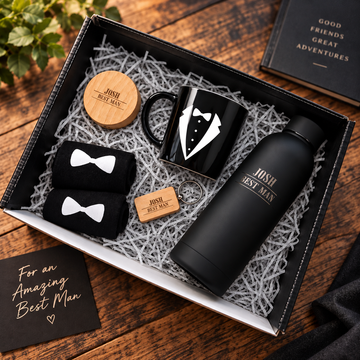 Best Man Wedding Hamper Gift Box Set Groom Usher Black Personalised