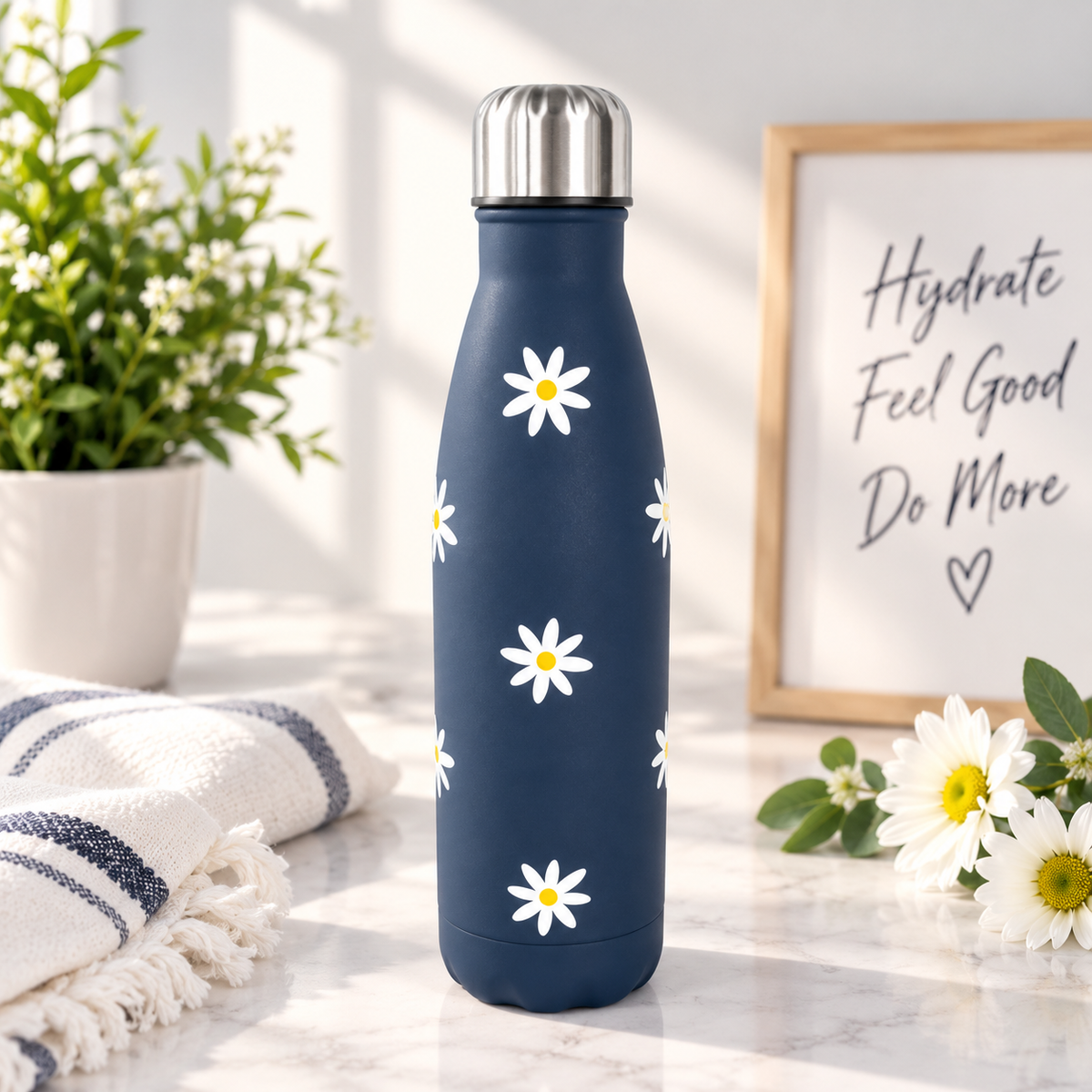 Daisy Print Thermal Water Bottle Customised Engraved V1 Block