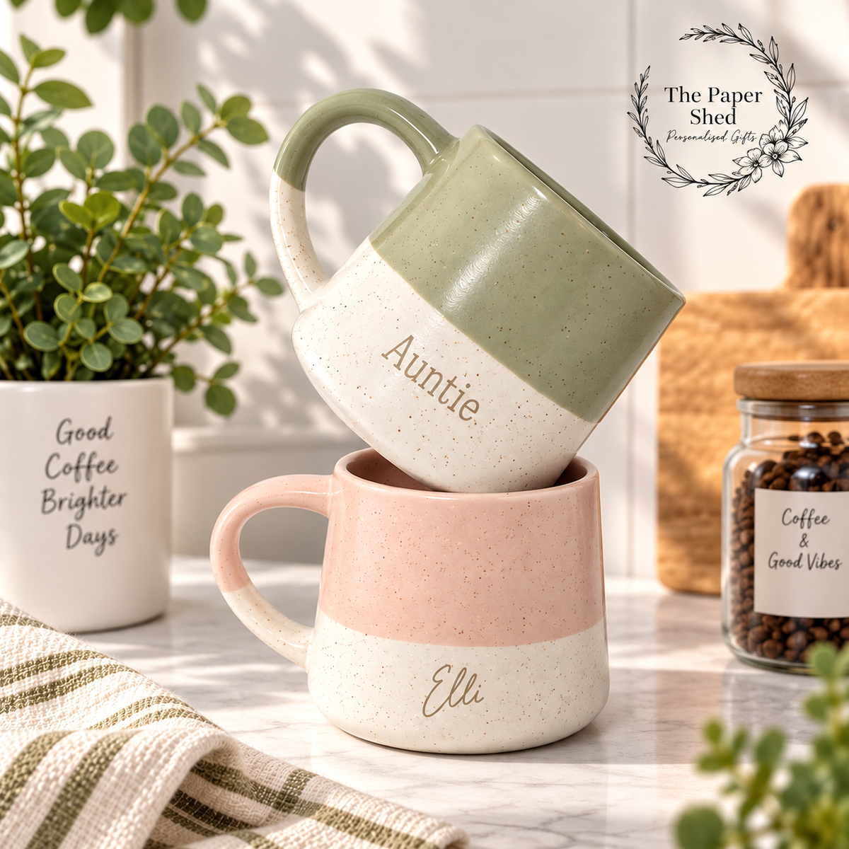 Engraved Speckled Pattern Personalised Drink Mug with Name - Pastel Bright 6 Colours