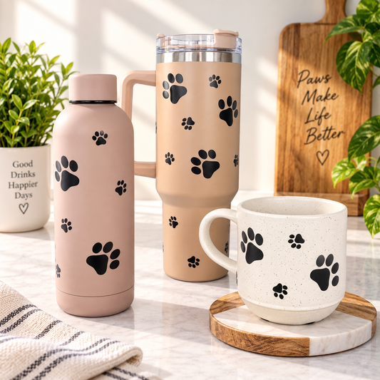 The Paw Print Collection, Thermal, Mug, 40 oz Cup, Bottle, Travel Mug, Gift, Birthday, Set, dog, cat, pet theme