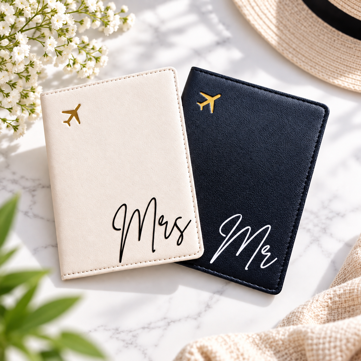 Wedding Couples Matching Passport Covers Honeymoon Mr & Mrs