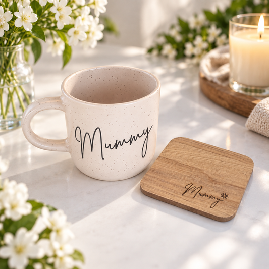 Mummy Daddy Customised Mug and Matching Coaster Set