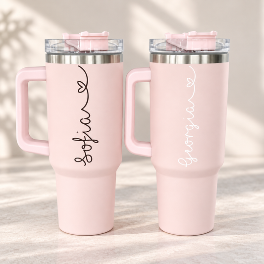 Travel Mugs Personalised Large 40oz Cups Thermal Quench With Handle Heart