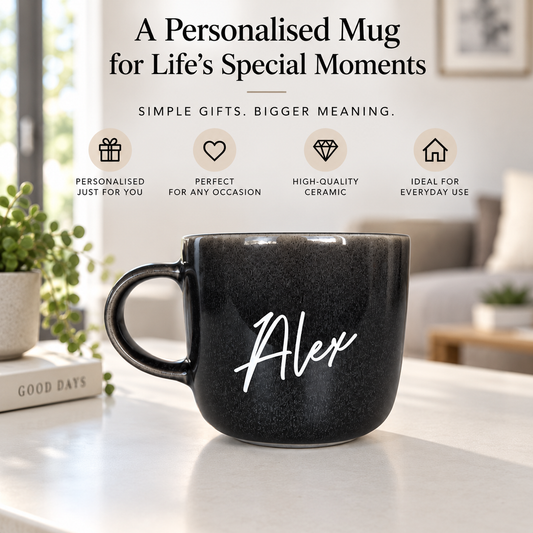 Personalised drink mug with name vintage black