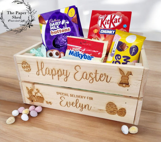 Easter egg wooden box crate personalised and engraved