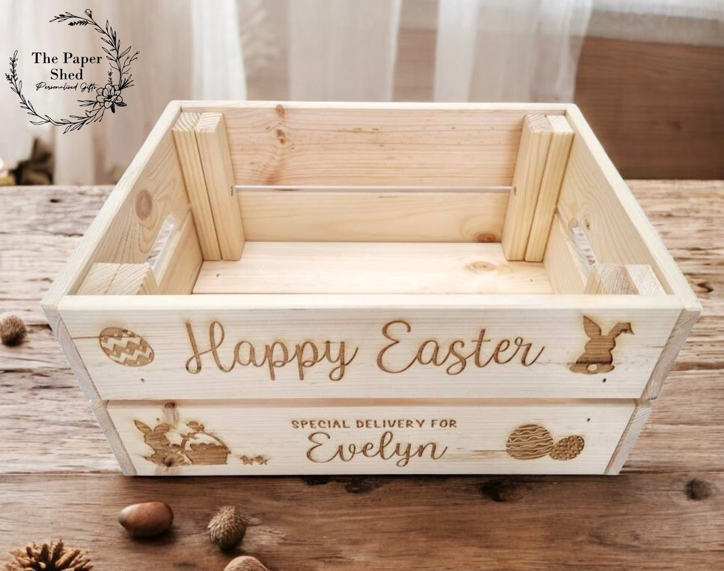 Easter egg wooden box crate personalised and engraved