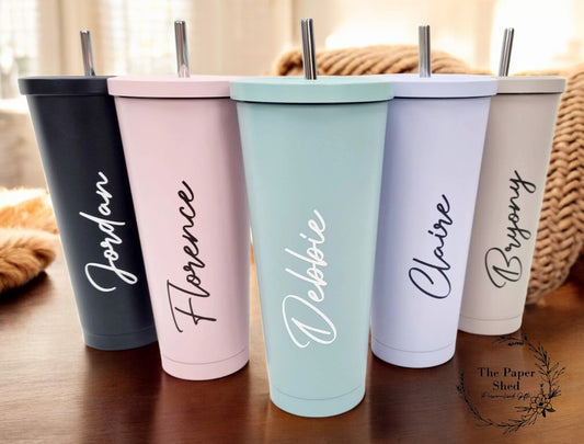 Pastel tall 600ml insulated personalised tumbler with lid and straw metal