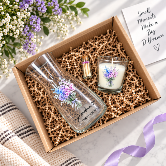 Birthday Gift Set Vase Flowers Personalised Nan Mum