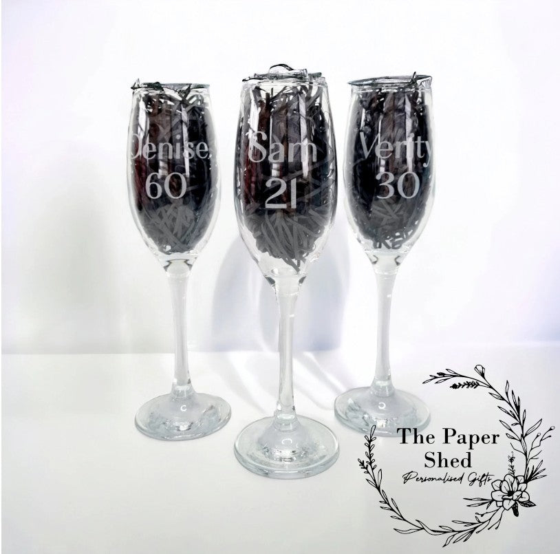 Special Big Birthday Gift Set - Personalised Birthday Present - For Her - Birthday - Hamper Age Themed - Engraved champagne Flute, Tumbler
