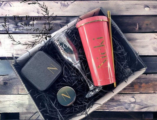 Special Big Birthday Gift Set - Personalised Birthday Present - For Her - Birthday - Hamper Age Themed - Engraved champagne Flute, Tumbler