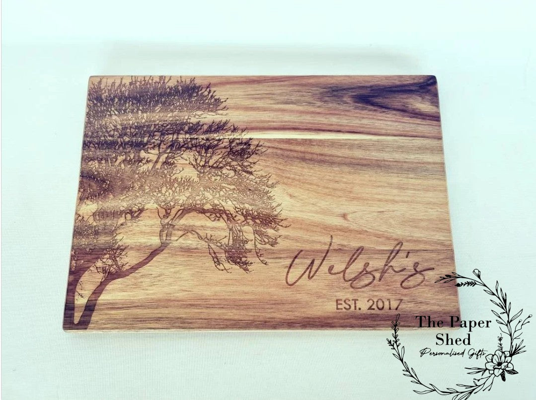 Couples new home personalised family chopping Board wooden engraved tree