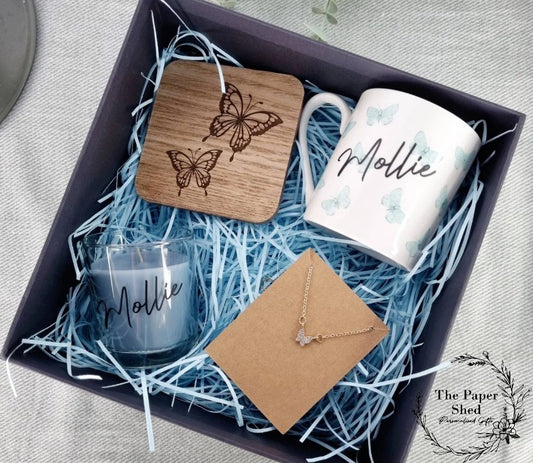 Personalised - Gift Set - Birthday Present - For Her - Birthday - Hamper Butterfly  Themed - Butterfly Flowers