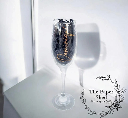Personalised  Celebration Champagne Glass Flute Metallic Name