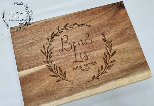 Couples new home personalised family chopping Board wooden engraved