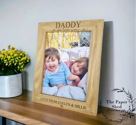 Father's Birthday Personalised Photo Frame Fathers Day, New Dad Gift, Wooden Photo Picture Frame Daddy, Dad, Grandad, Children.
