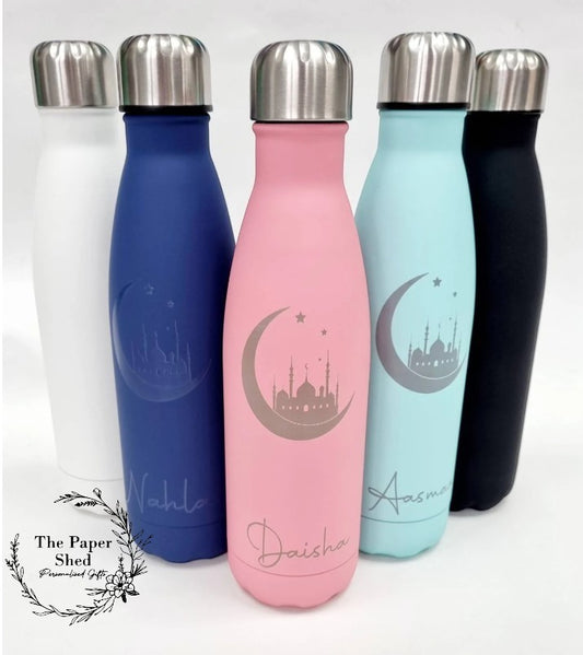 Personalised name thermal water bottle engraved Moon