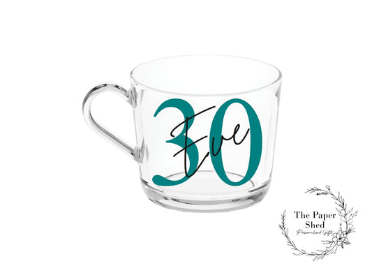 Birthday Coffee Tea Mug Glass With Age & Name - 21st 30th 40th 50th 60th