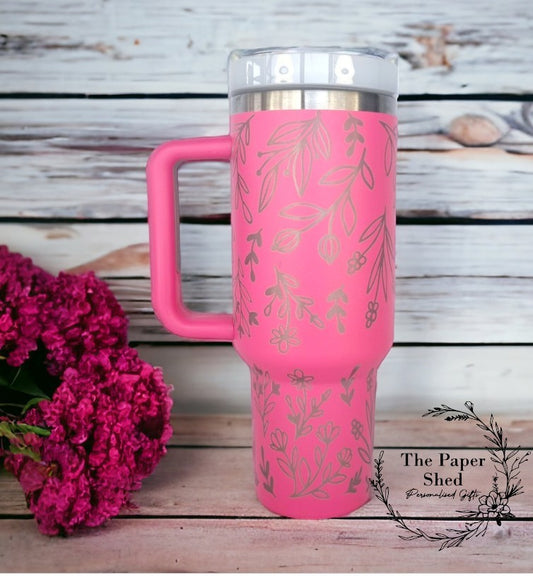 Engraved Floral Pattern Large Thermal Travel Mugs Personalised 40oz Cups