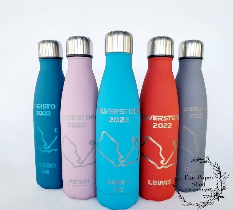 Silverstone Grand Prix GP British F1 inspired Bottle Personalised Name Thermal Bottle Engraved