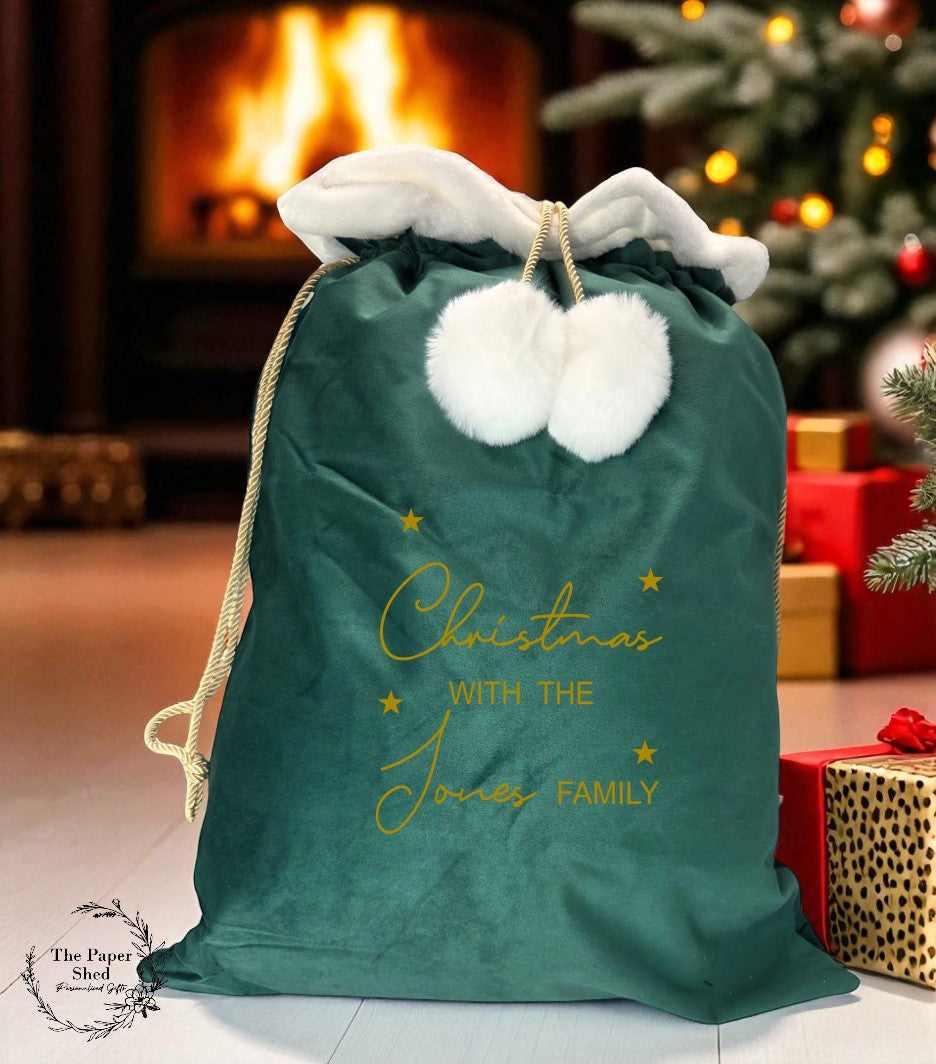 Family Christmas Santa Sack, Present Stocking, Christmas Eve Gifts Stars
