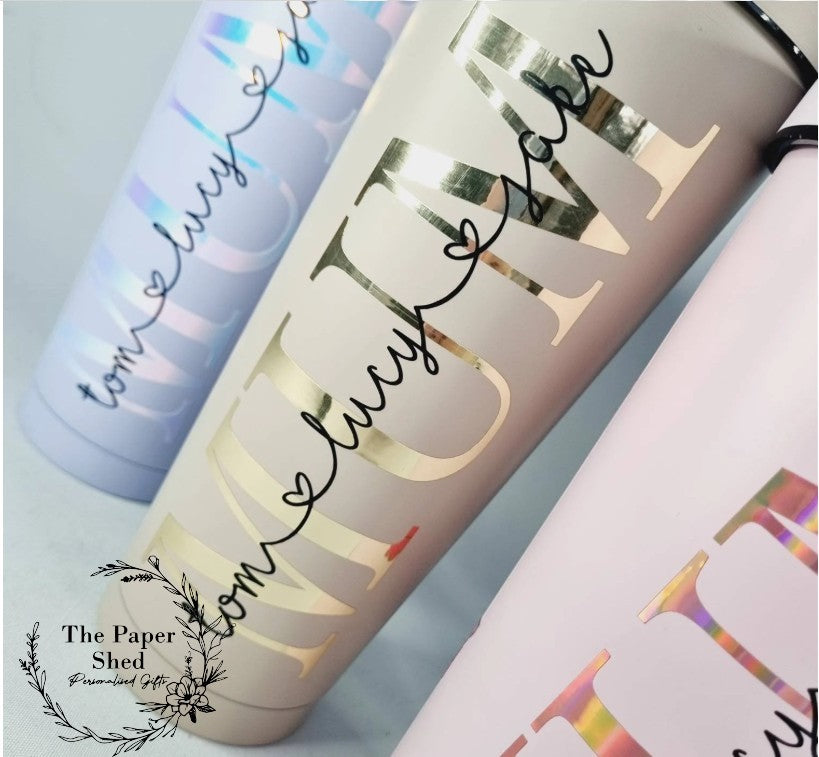 Mother's day Pastel tall 600ml insulated personalised tumbler with lid and straw mum mummy gift