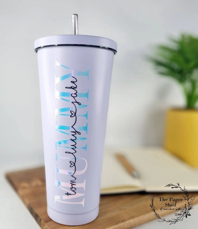 Mother's day Pastel tall 600ml insulated personalised tumbler with lid and straw mum mummy gift