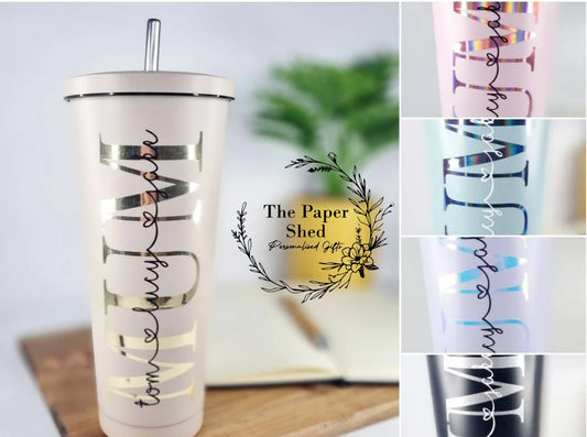Mother's day Pastel tall 600ml insulated personalised tumbler with lid and straw mum mummy gift