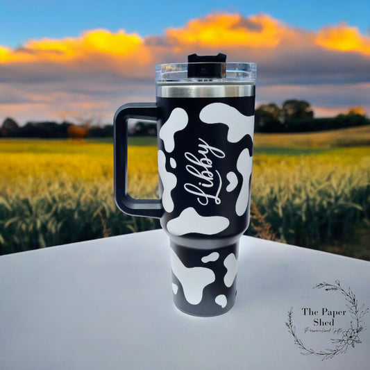 Cow Print Travel Mugs Personalised 40oz Cups With Handle