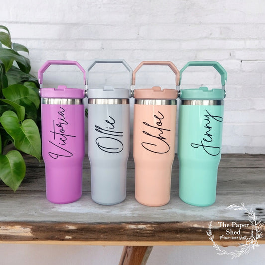 30oz Cup With Handle Thermal Insulated Personalised Name Pastels
