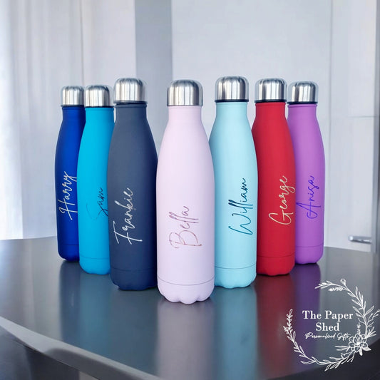 500ml Thermal Personalised Name Water Bottle Metallic Writing School - Script Font V1 Version 1