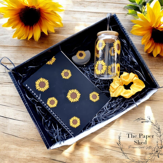 Sunflower Birthday Gift Set Glass Notebook For Her