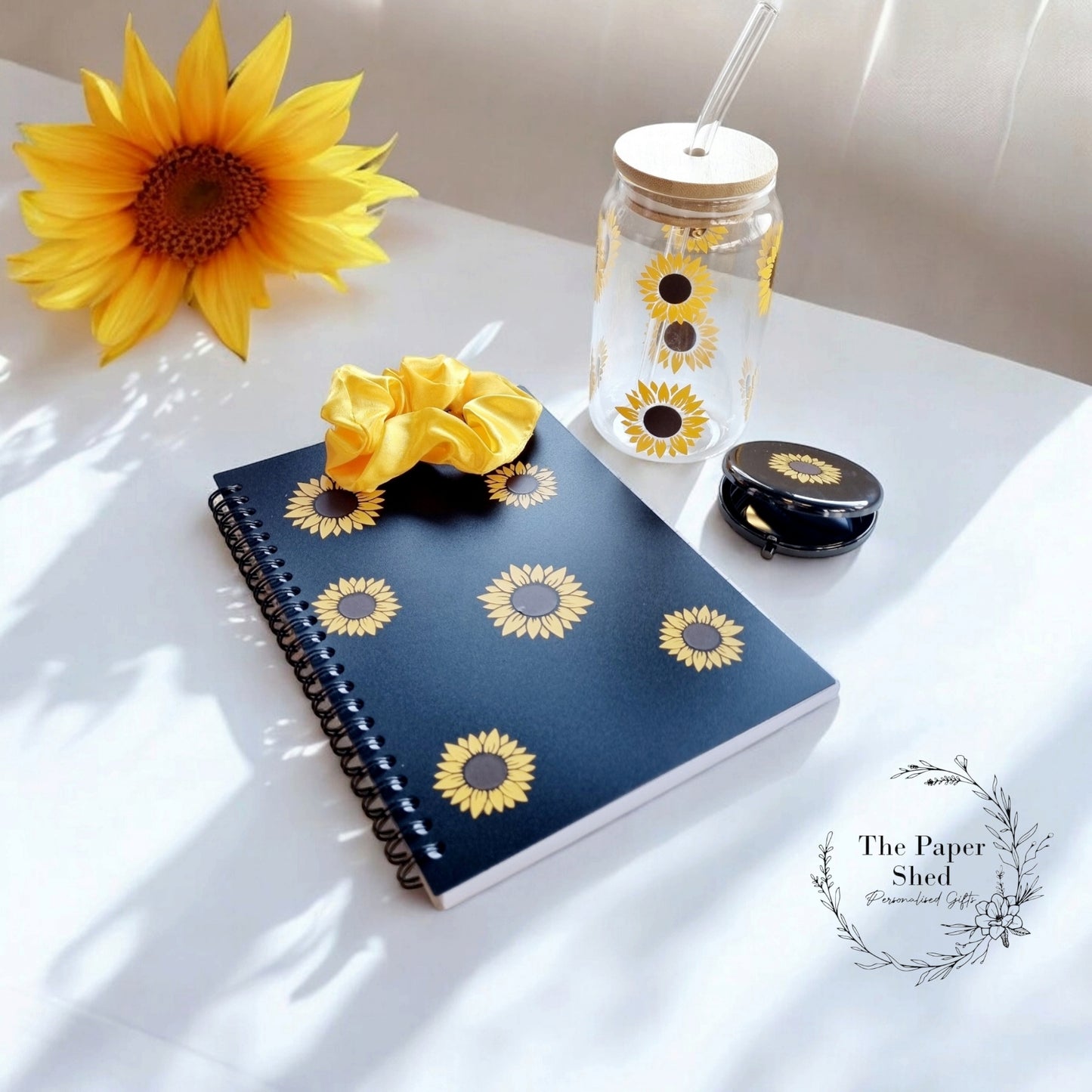 Sunflower Birthday Gift Set Glass Notebook For Her