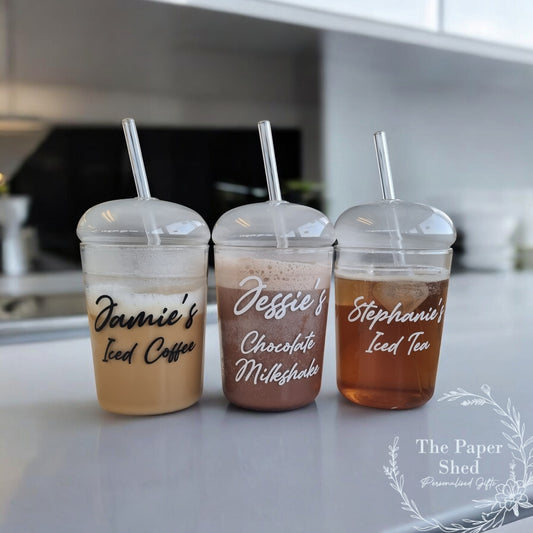 Glass Dome Lid Cup With Straw Personalised With Name
