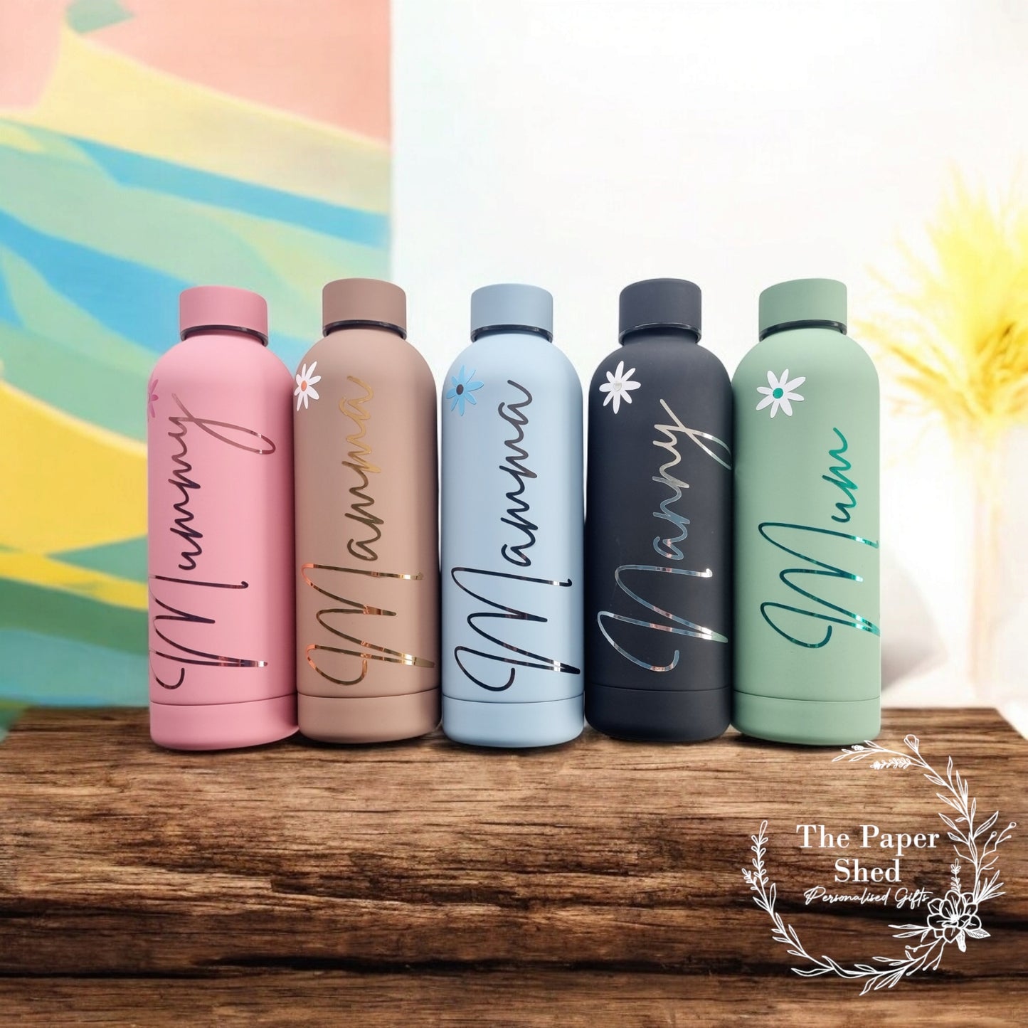 Thermal Metallic Mother's Day Bottle Custom Personalised With Any Name Flowers