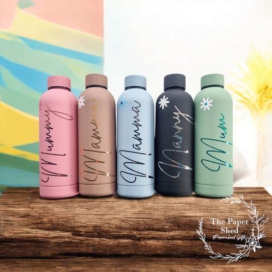 Thermal Metallic Mother's Day Bottle Custom Personalised With Any Name Flowers