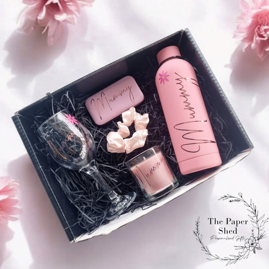 Mother's Day Gift Set Hamper Personalised Mum Gift Flowers Mummy Box Mothers Pink Flowers