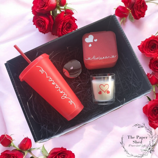 Valentines Heart Gift Set Customised With Name Red