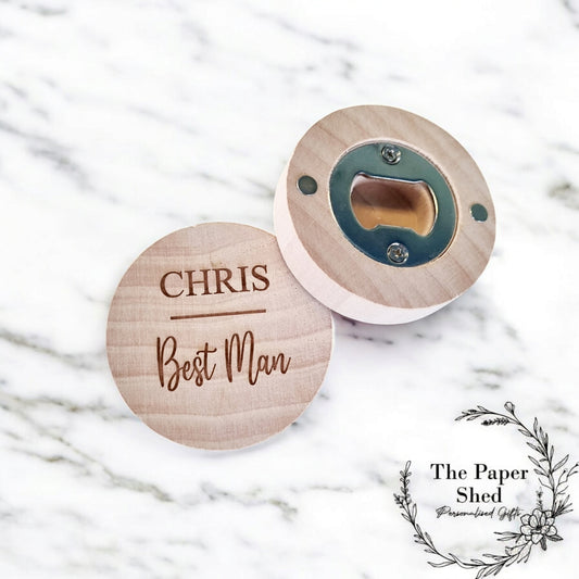Best Man Wedding Bottle Opener Custom Text Circle Round Gift